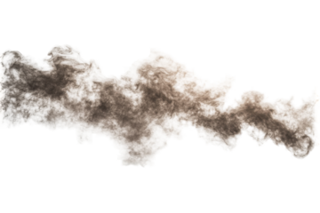 Disturbance of soil and dust particles creates a cloud, resulting in an impactful swirl on a transparent backdrop