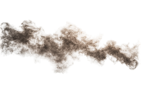 Disturbance of soil and dust particles creates a cloud, resulting in an impactful swirl on a transparent backdrop