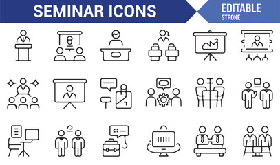 Seminar and presentation vector icons for educational projects