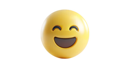 Fototapeta premium Cheerful yellow laughing emoji face radiating positivity and joy on transparent background