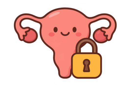 Uterus with closed padlock representing contraception and birth control on transparent background