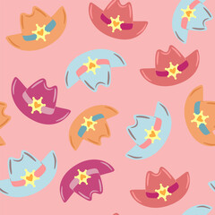 Fun cowboy sheriff hats – seamless pink pattern for children’s stationery, wrapping paper, and playful western or fantasy projects.