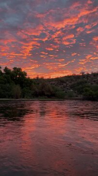 Vertical Ratio View Of A Colorful Sunrise On The Salt River In Arizona 