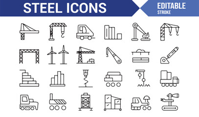 Editable industrial steel icons for engineering and manufacturing