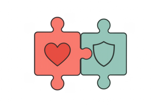 Two Puzzle Pieces Connecting Love and Protection on Transparent Background