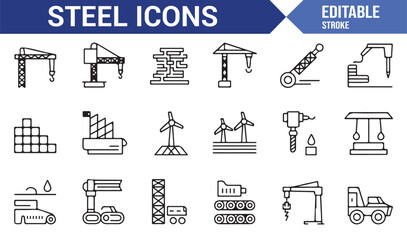 Set of steel industry icons for engineering and construction projects