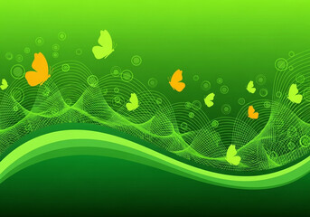 A vibrant, abstract composition with a dominant green color scheme