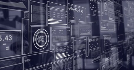 Animation of financial data processing over office - Powered by Adobe