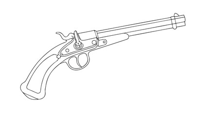  continuous one line art vector drawing of hand gun old gun