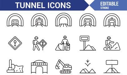 Editable vector set of construction tools and tunnel designs