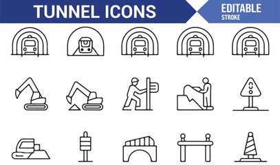 Construction and engineering tunnel icons for infrastructure planning