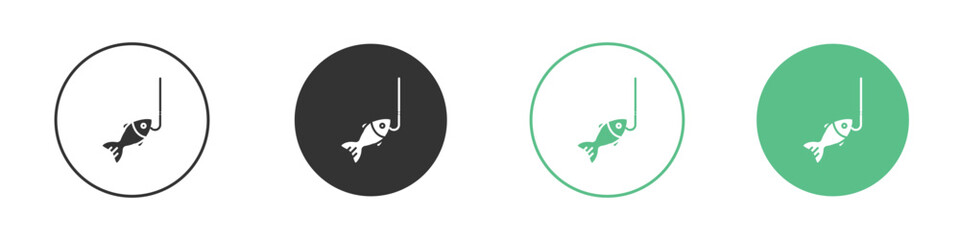 Fishing icons silhouette in flat black style.