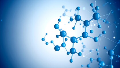A dynamic representation of a complex molecular structure, showcasing interconnected blue spheres against a soft, gradient blue backdrop.