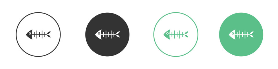 Fishbone icons silhouette in flat black style.