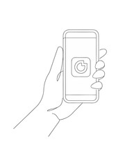 continuous one line art vector drawing of hand holding smartphone