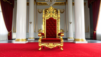 Majestic golden throne sits in a grand palace hall