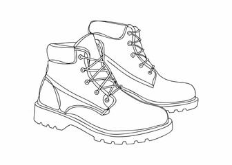 realstic continuous one line drawing of man work boots jpg safe on white background
