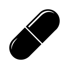 Single black pill capsule isolated on white background for health concept