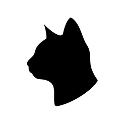 Minimalist feline portrait silhouette in solid black against a white background