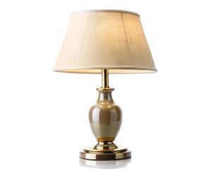 A classic ceramic table lamp with a textured beige shade, isolated on transparent background
