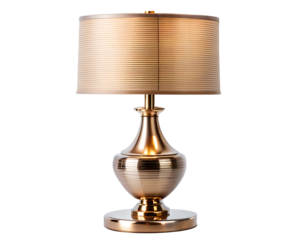 Elegant bronze table lamp with a textured cylindrical shade, isolated on transparent background