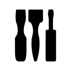 Silhouette Illustration of Three Hand Tools, Including Screwdrivers and Chisels