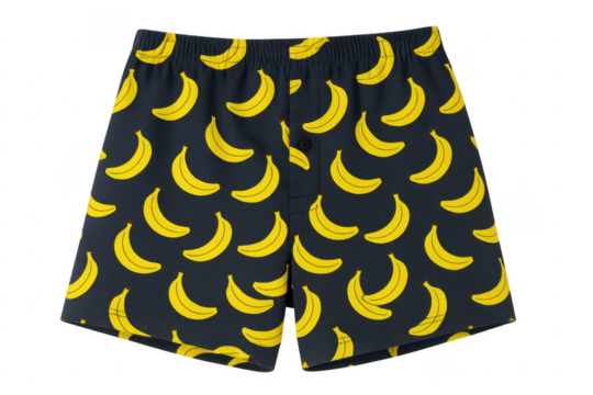 Boxer shorts with banana pattern isolated on transparent background