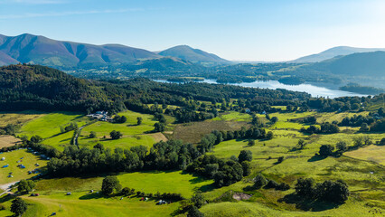Fototapeta premium Peaceful rural landscape with campsite near Derwent Water in Cumbria, England