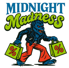 Obraz premium The monster is holding two green shopping bags with a green