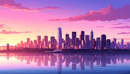 Obraz premium Pink Cityscape Sunset Reflection