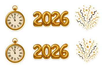 A clock and two balloons with the numbers 20 and 2016 on them