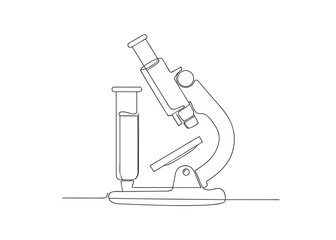 continuous one line drawing of microscope and lab jpg on white background