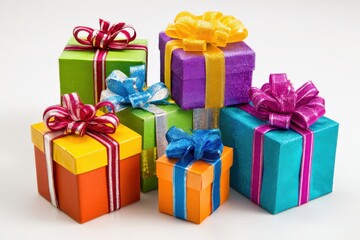 Fototapeta premium Colorful presents wrapped with ribbons for celebrations and festive occasions