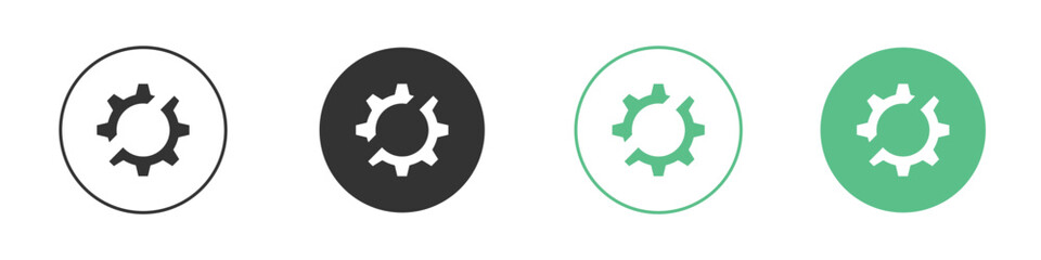 Broken gear icons silhouette in flat black style.