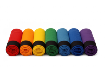 Rolled up colorful boxer shorts forming a rainbow with transparent background