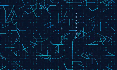 Abstract geometric vector tech background with blue lines and digital patterns.