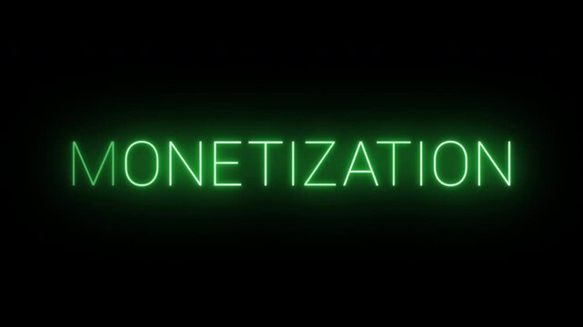 Flickering neon green monetization sign animated on black background.
