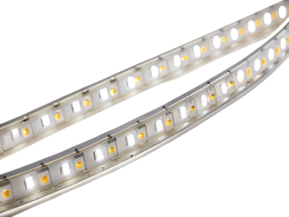 Flexible led strip light with many small bulbs isolated on transparent background