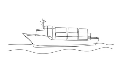 one line art drawing of container cargo jpg on white background