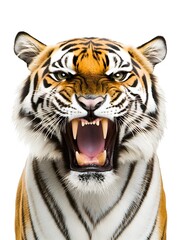 Obraz premium Majestic Tiger in Wild Habitat: Ferocious Predator Roaring in Exotic Tropical Forest