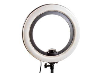 Circular ring light with led bulbs on a stand isolated on transparent background