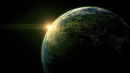 Earth rising, sunrise view from space