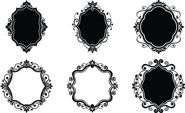 Vector art of collection of six ornate vintage frames for decoration and design projects