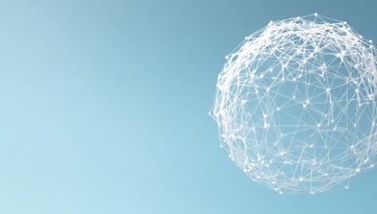 Abstract sphere of connected lines and points, light blue background