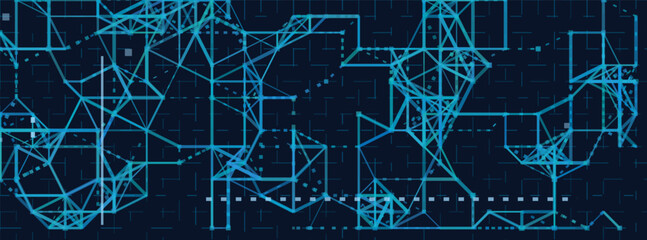 Futuristic vector tech background with geometric network and digital grid.
