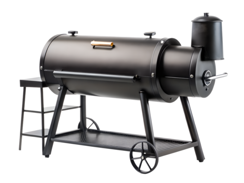 Black offset smoker barbecue grill isolated on transparent background