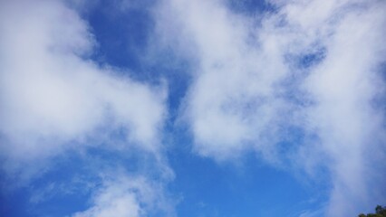 Clear blue sky and fluffy clouds in a peaceful atmosphere