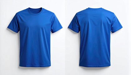 Front and back views of a plain royal blue t-shirt