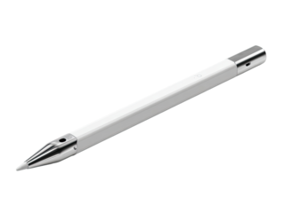 A long, slender, white tool with a pointed tip.  A small, dark hole near the tip.  Light gray/silver metal sections at the tip and the end