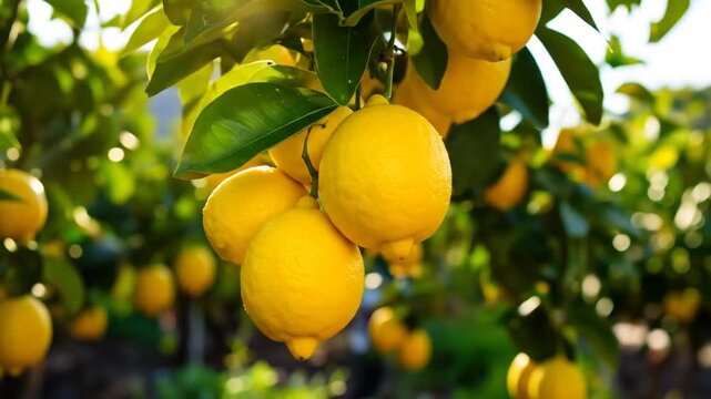 Lemon orchard daylight bright fruits